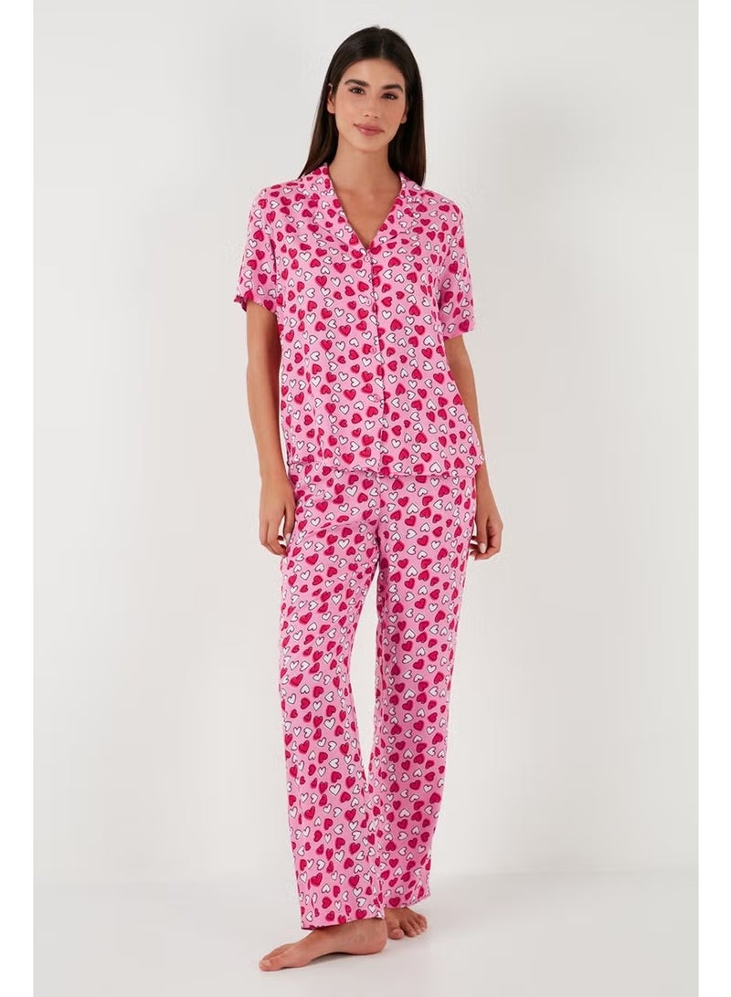 Lela Comfortable Cut Wide Leg Mono Collar Short Sleeve Pajama Set Women's Pajama Set 6110290 - Image 3